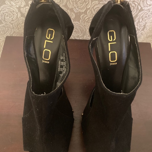 GLO Jeans Heels Black Vegan Suede Leather Platform Stilettos Size 7.5 - Picture 4 of 12